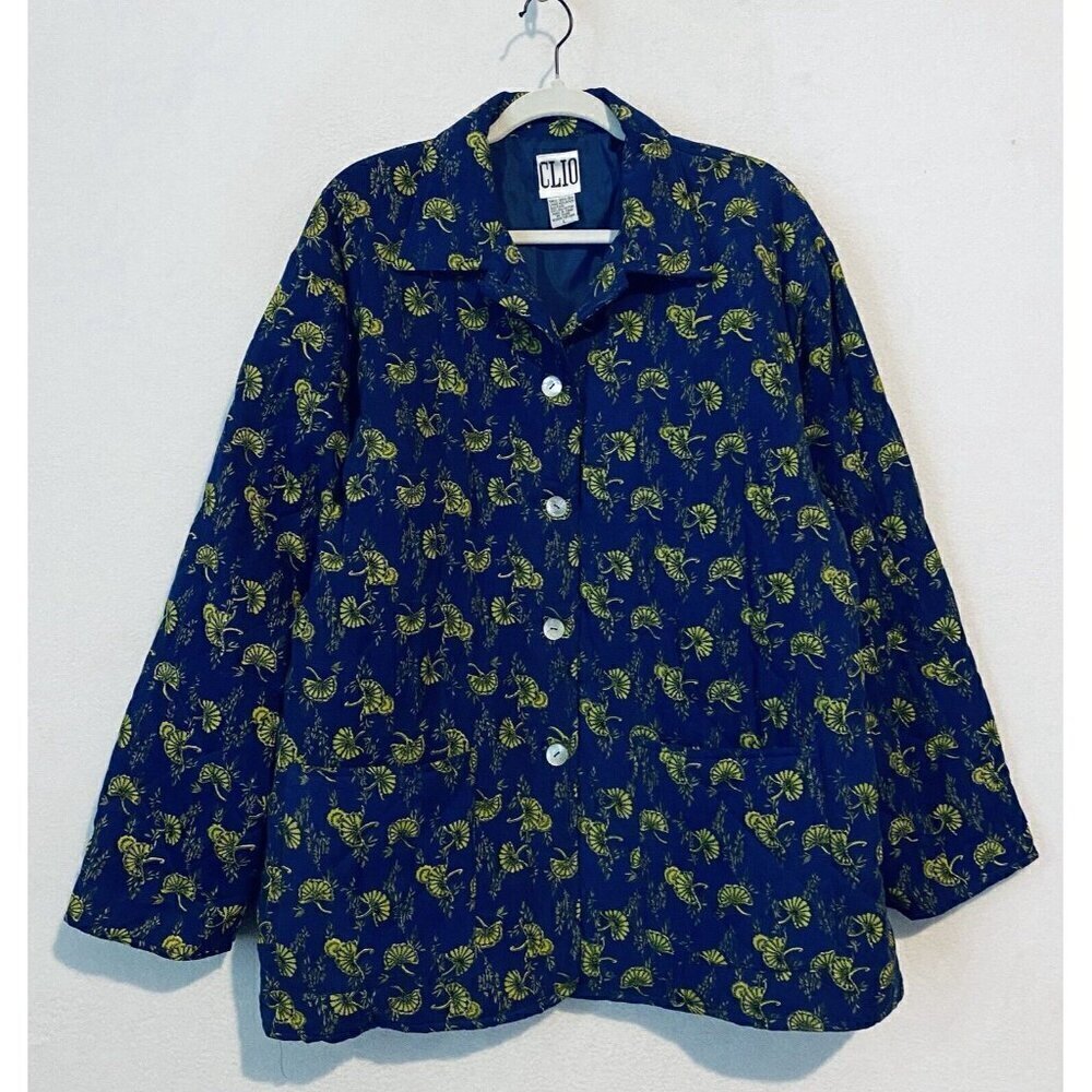 Clio Jacket Womens Large Purple Boho Print Quilted Silk Button Up Cottagecore